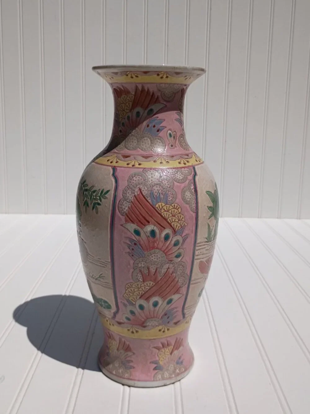 Vintage Pink Porcelain Vase Famille Rose Mandarin Ducks Lotus Flowers Chinese